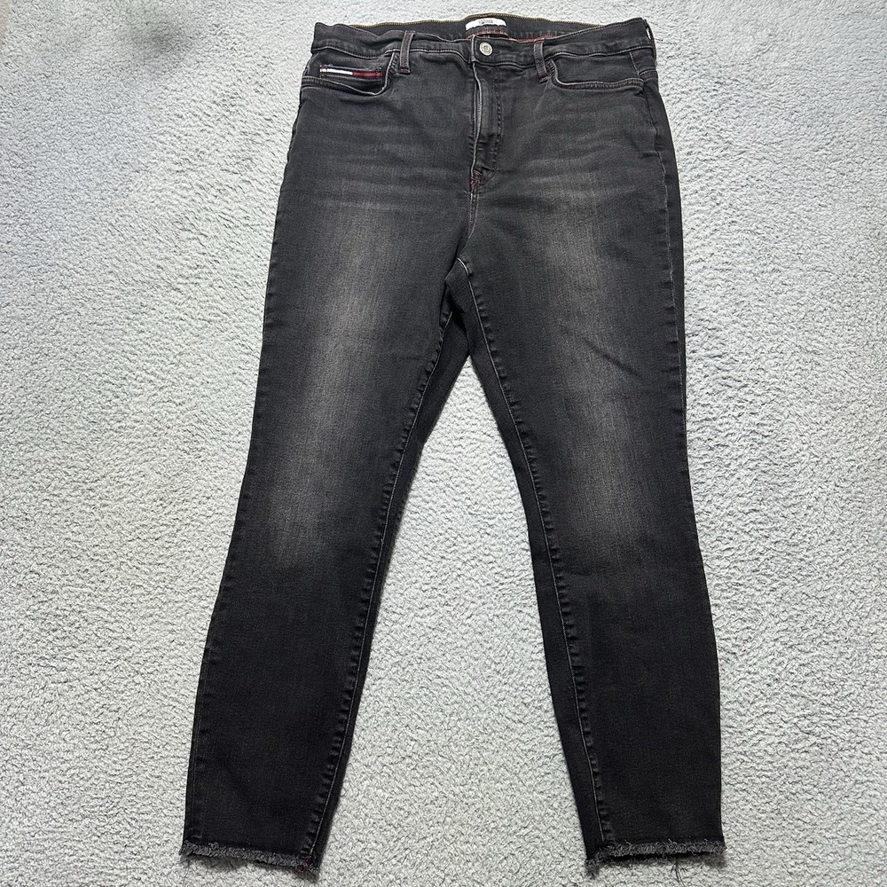 Tommy Hilfiger Womens 18 High Rise Legging Black denim jean slimming Raw‎ Hem